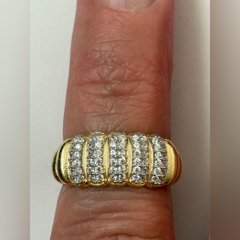 925 Silver band ring clear cz stones 18k yellow gold plated
